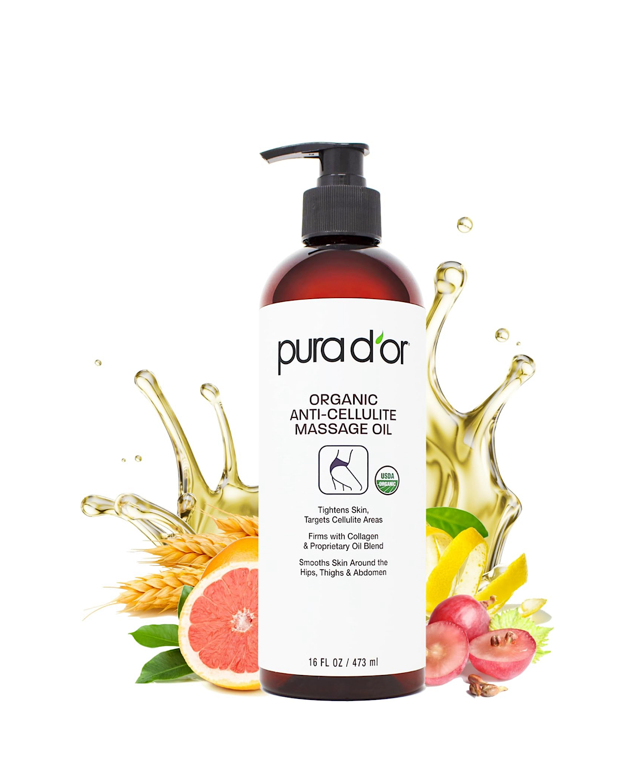 PURA D’OR Huile de Massage Anti-Cellulite Bio – 473 ml