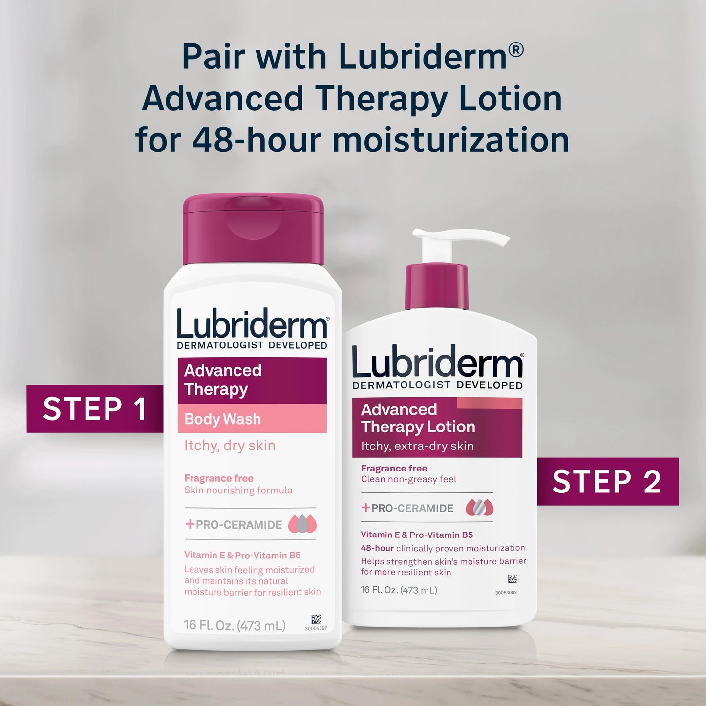 Lubriderm Advanced Therapy Body Wash, Unscented Nourishing Cleanser with Pro-Ceramide