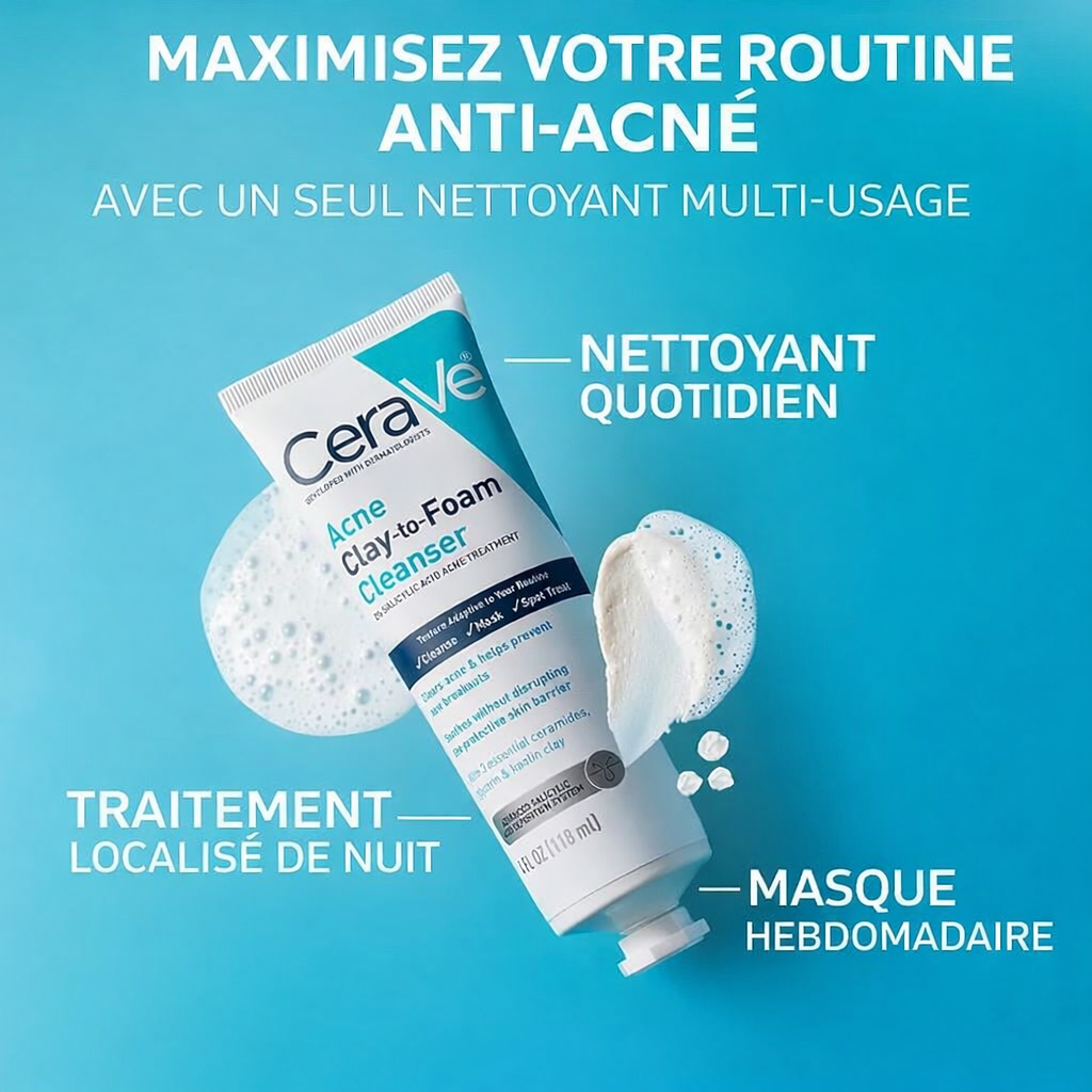 CeraVe – Nettoyant Anti-Acné Argile-à-Mousse